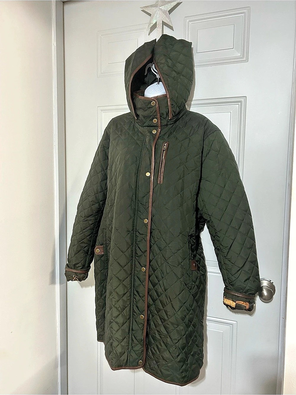 Lauren Ralph Lauren Diamond Quilted Hooded Coat Green & Brown